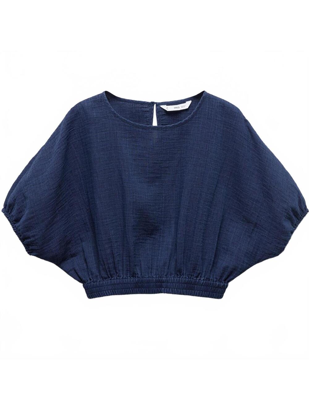 Mango Cotton Top with Puffed Sleeves Night Blue NWT Medium